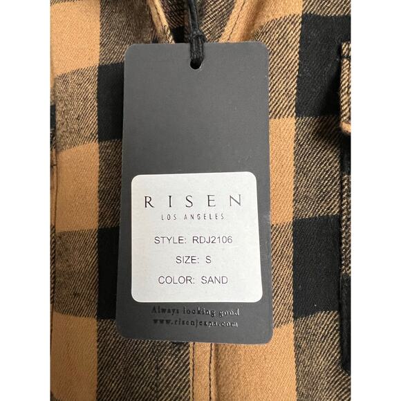 NWT RISEN Riding Shotgun Shacket Plaid Shirt Dress with Hood Sand Women's Size S - Picture 8 of 9